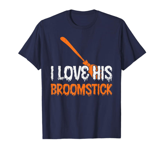 I Love His Broomstick I Love Her Pumpkins Halloween Couples T-Shirt