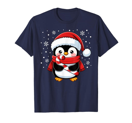 Penguin Christmas Candy Cane Winter Toddler Girl Boy Women T-Shirt