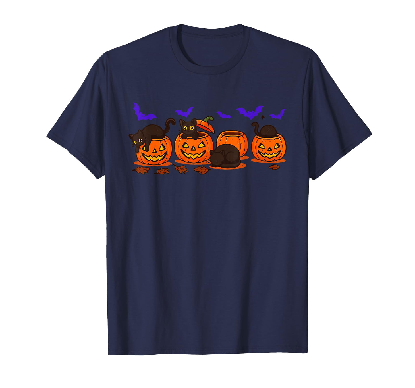 Black Cat Pumpkin Bats Halloween Kitten Lover Jack O Lantern T-Shirt