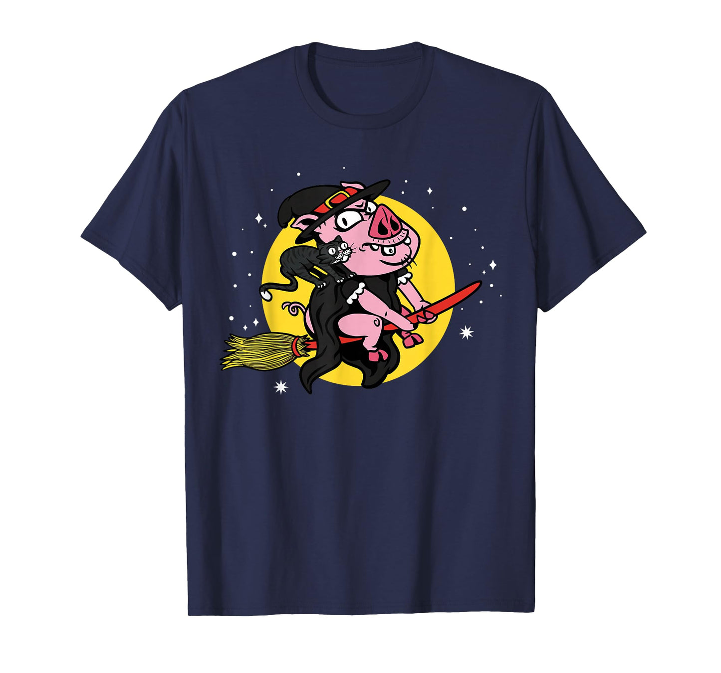 Witch Pig Halloween Cat Funny Costume Design T-Shirt