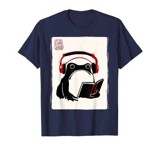 Funny Grumpy Frog Books Music Kawaii Ink Japanese T-Shirt