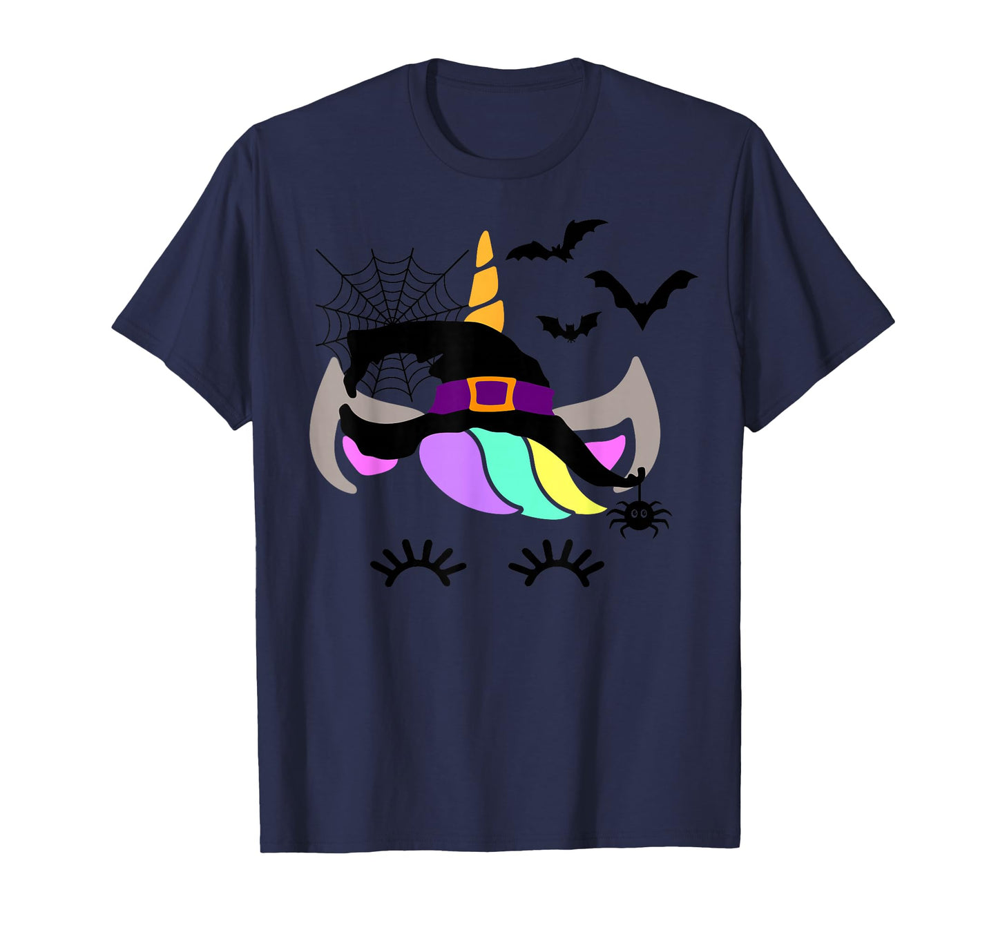 Unicorn Face Eyelashes Bats Spider Witch Halloween Costume T-Shirt
