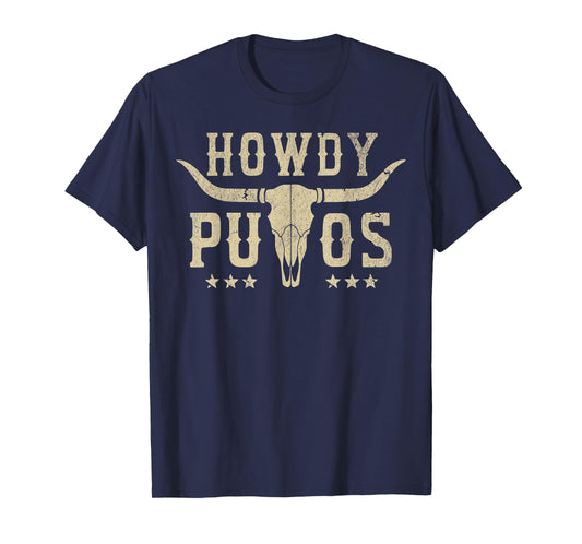 Howdy Putos Bull Skull Country Cowboy Skull Retro Vinntage T-Shirt