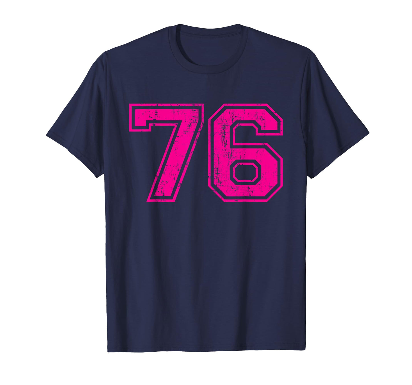 Number 76 Varsity Distressed Vintage Sport Team Player's T-Shirt