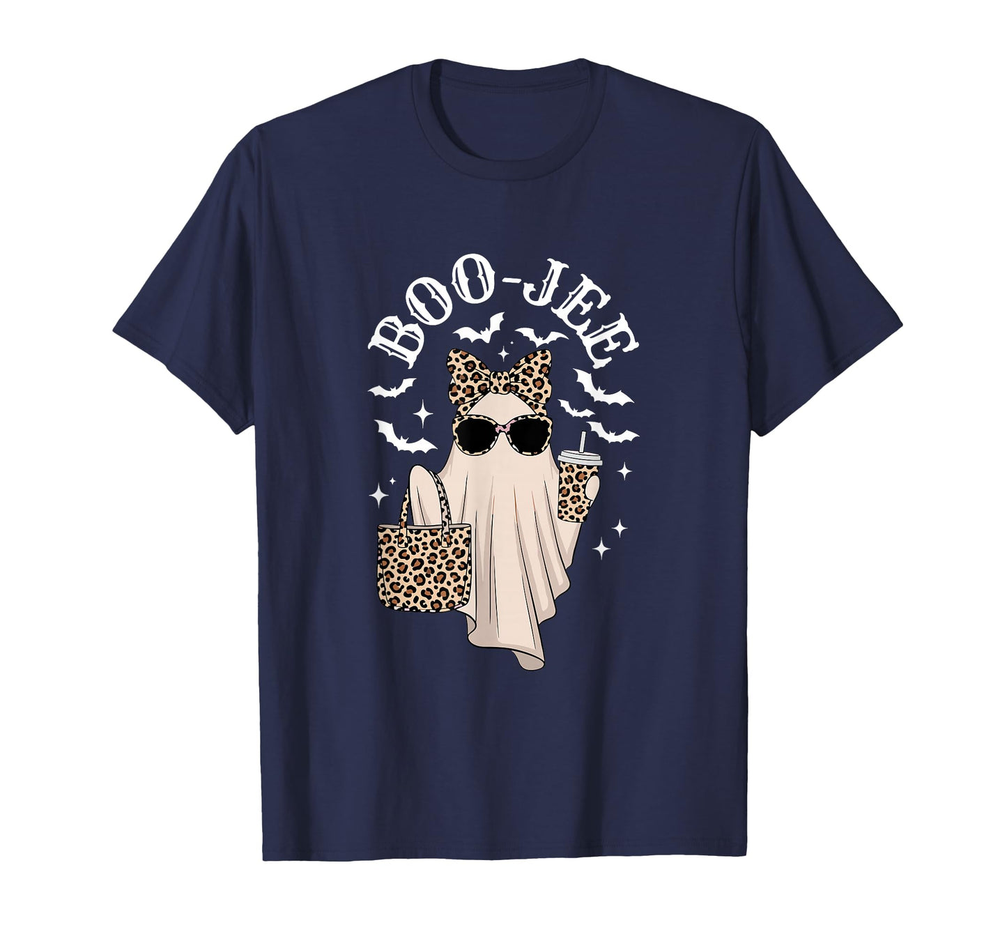 Coquette Leopard Ghost Coffee Boo-JEE Halloween Boujee Ghost T-Shirt