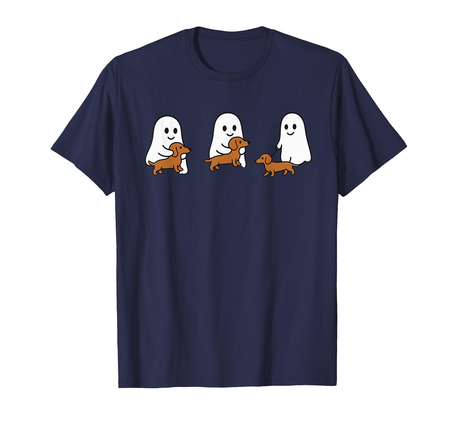 Ghost Holding Dachshund Dog Halloween Costume Dog Lover T-Shirt