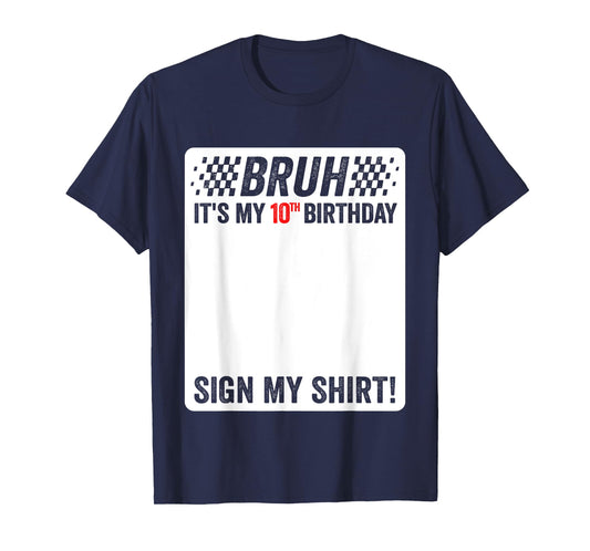 10th Birthday Sign My Shirt Boys Checkered Race Car Party T-Shirt