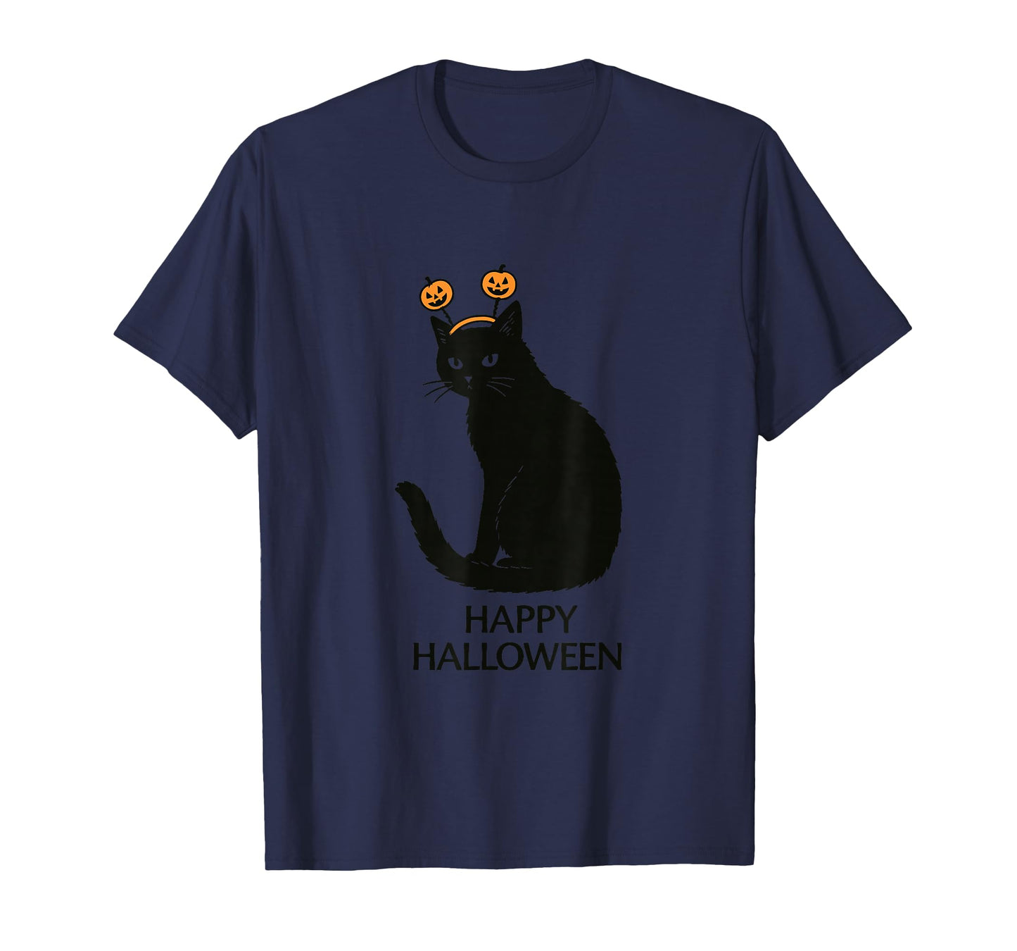 Happy Halloween Cat with Witch Hat Design T-Shirt