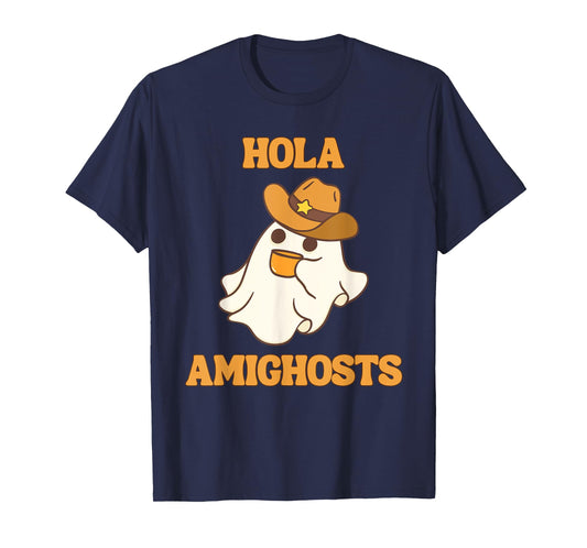 Hola Amighosts Funny Spanish Halloween Cowboy Ghost T-Shirt