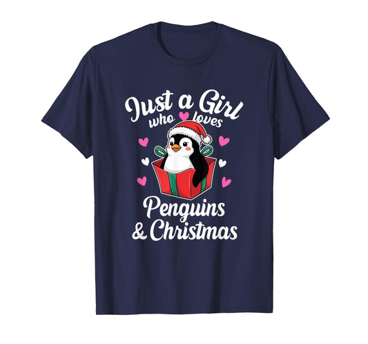 Cute Just a Girl Who Loves Penguins Xmas T-Shirt