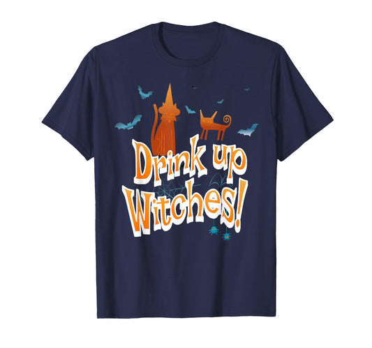 Drink Up Witches Funny Halloween Party Cats Scene T-Shirt