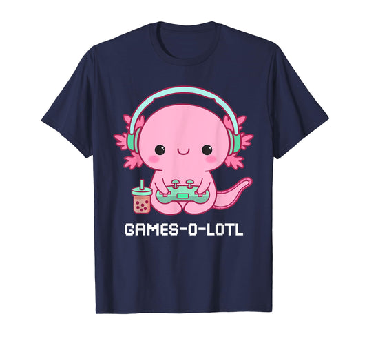 Gamesalotl Axolotl Cute Kawaii Fish Playing Video Games Girl T-Shirt