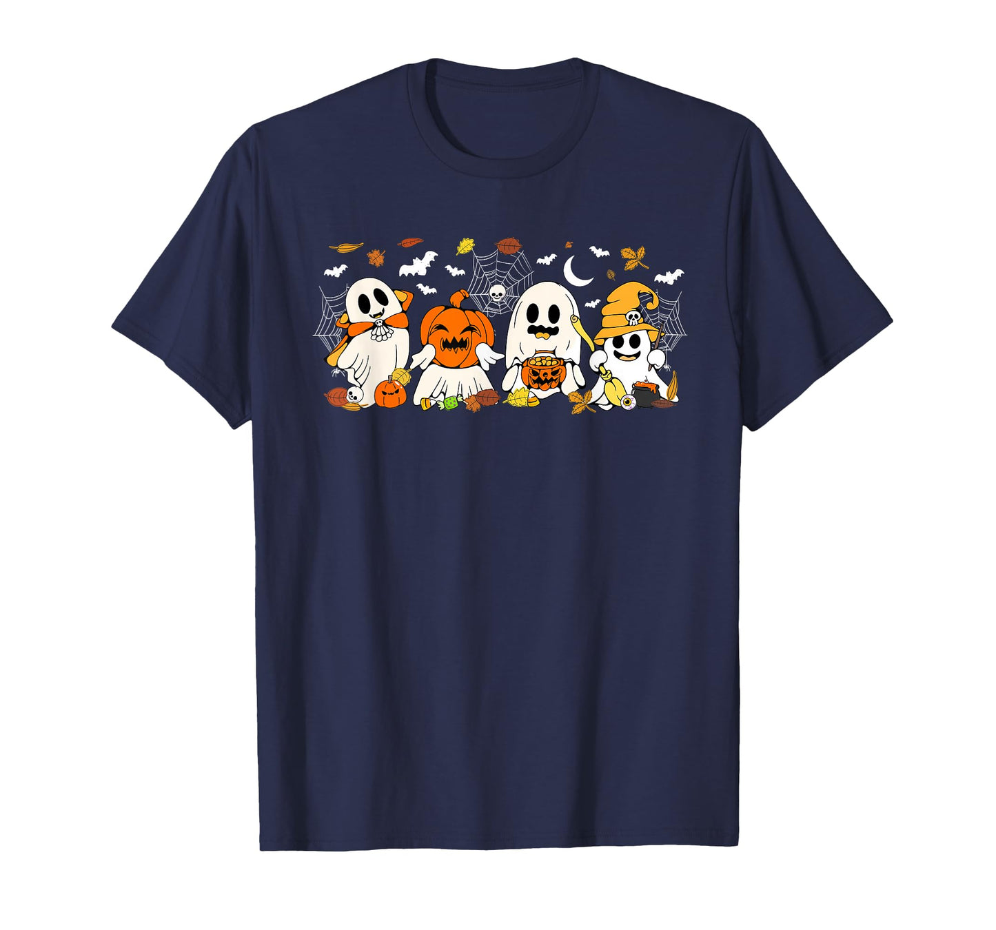 Cute Ghost Pumpkin Witch Hat Funny Halloween T-Shirt