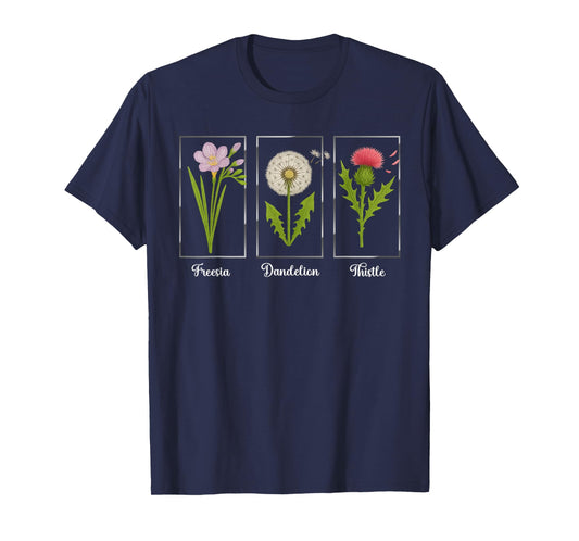 Vintage Subtle Flowers Freesia Dandelion Thistle Women T-Shirt