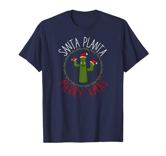 Funny Christmas Cactus Apparel – Santa Planta Holiday Design T-Shirt