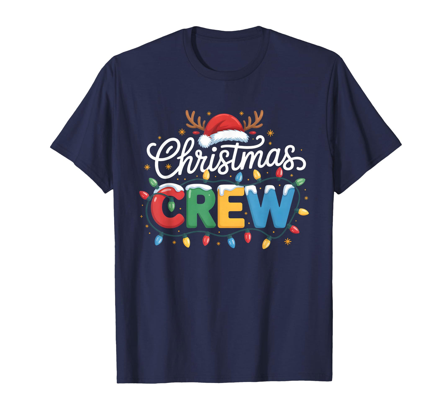 Christmas Crew Reindeer Santa Hat Family Xmas Lights Men Kid T-Shirt