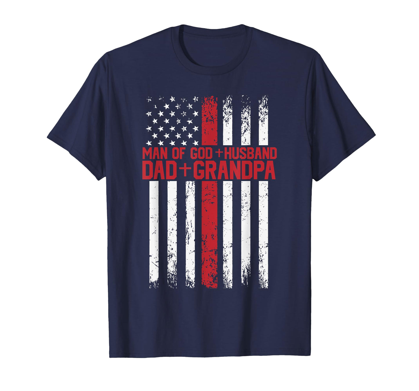 Cross American Flag Man Of God Husband Dad Grandpa Christian T-Shirt