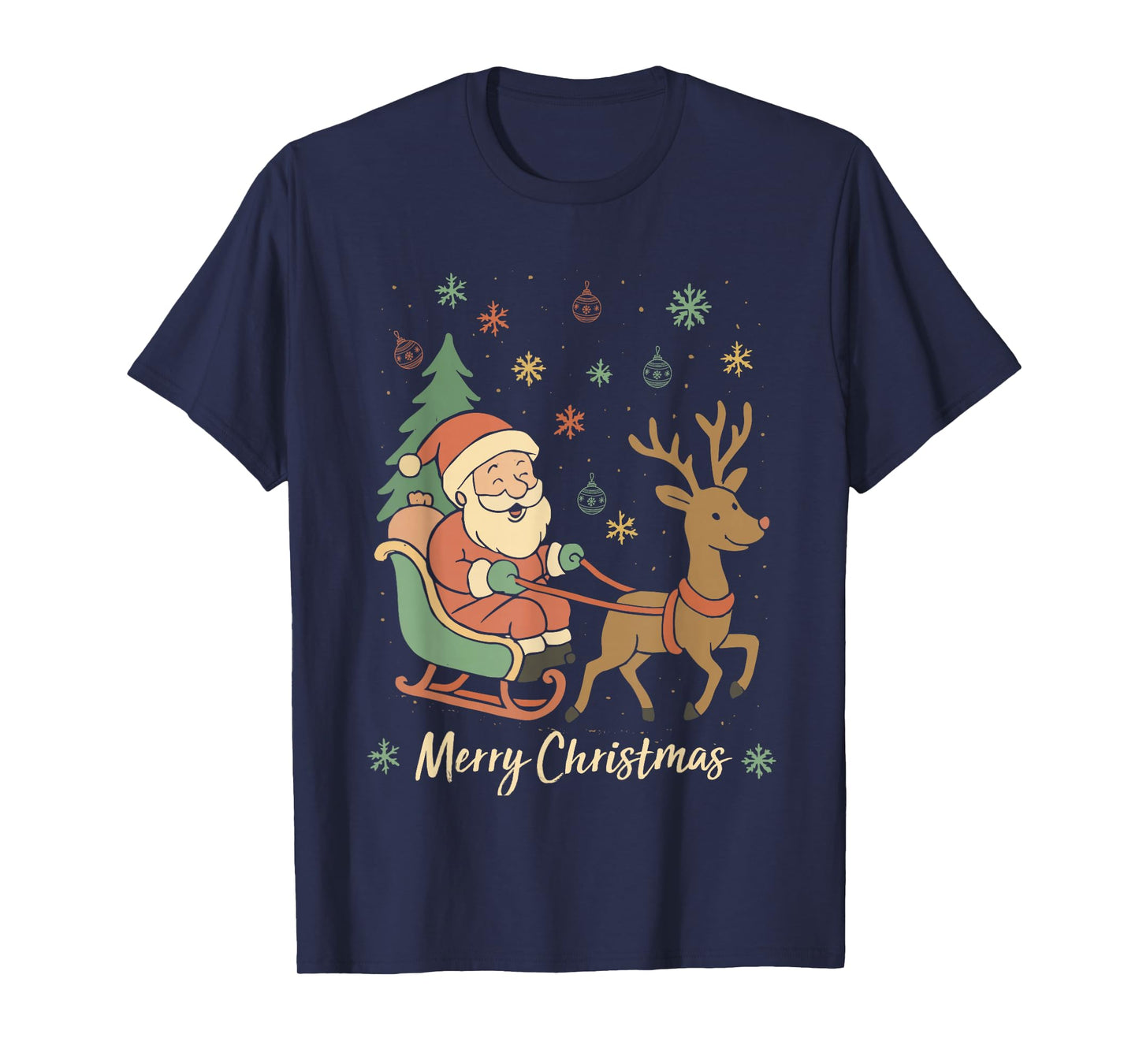 Funny Merry Christmas Santa Sleigh Reindeer Xmas Family T-Shirt