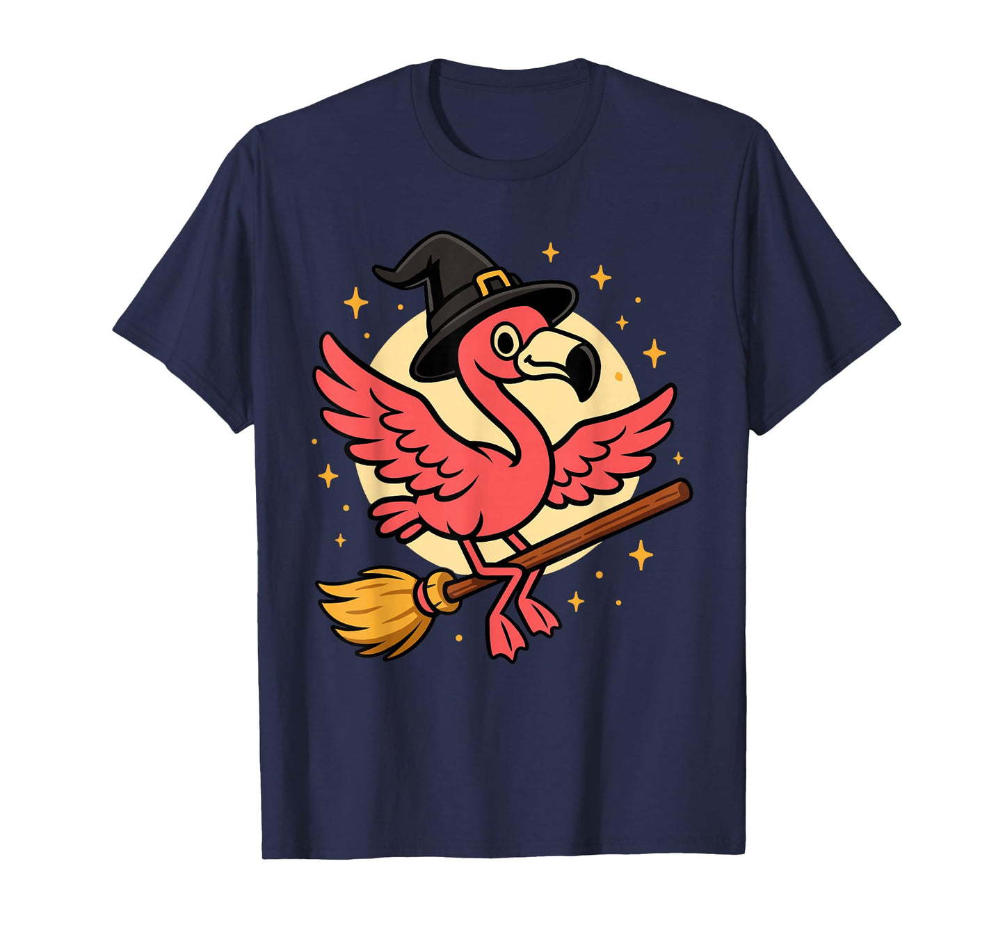 Cute Flamingo Witch Riding Broomstick Halloween Costume T-Shirt