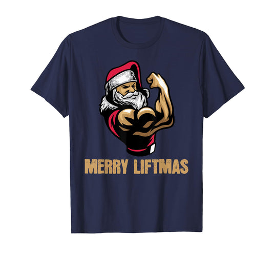 Santa Claus Gym Bodybuilding Fitness Merry Liftmas XMAS Tee T-Shirt