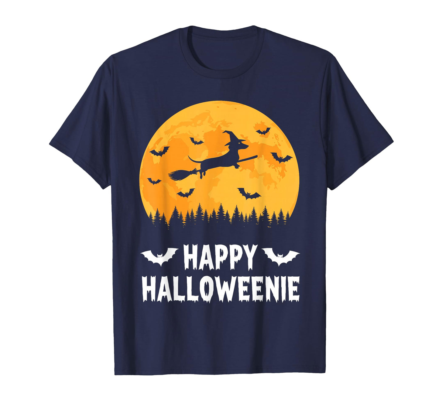 Happy Halloweenie Funny Halloween Dachshund Flying Witch T-Shirt