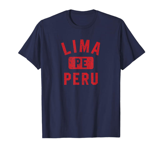 Lima Peru Gym Style Distressed Red Print T-Shirt