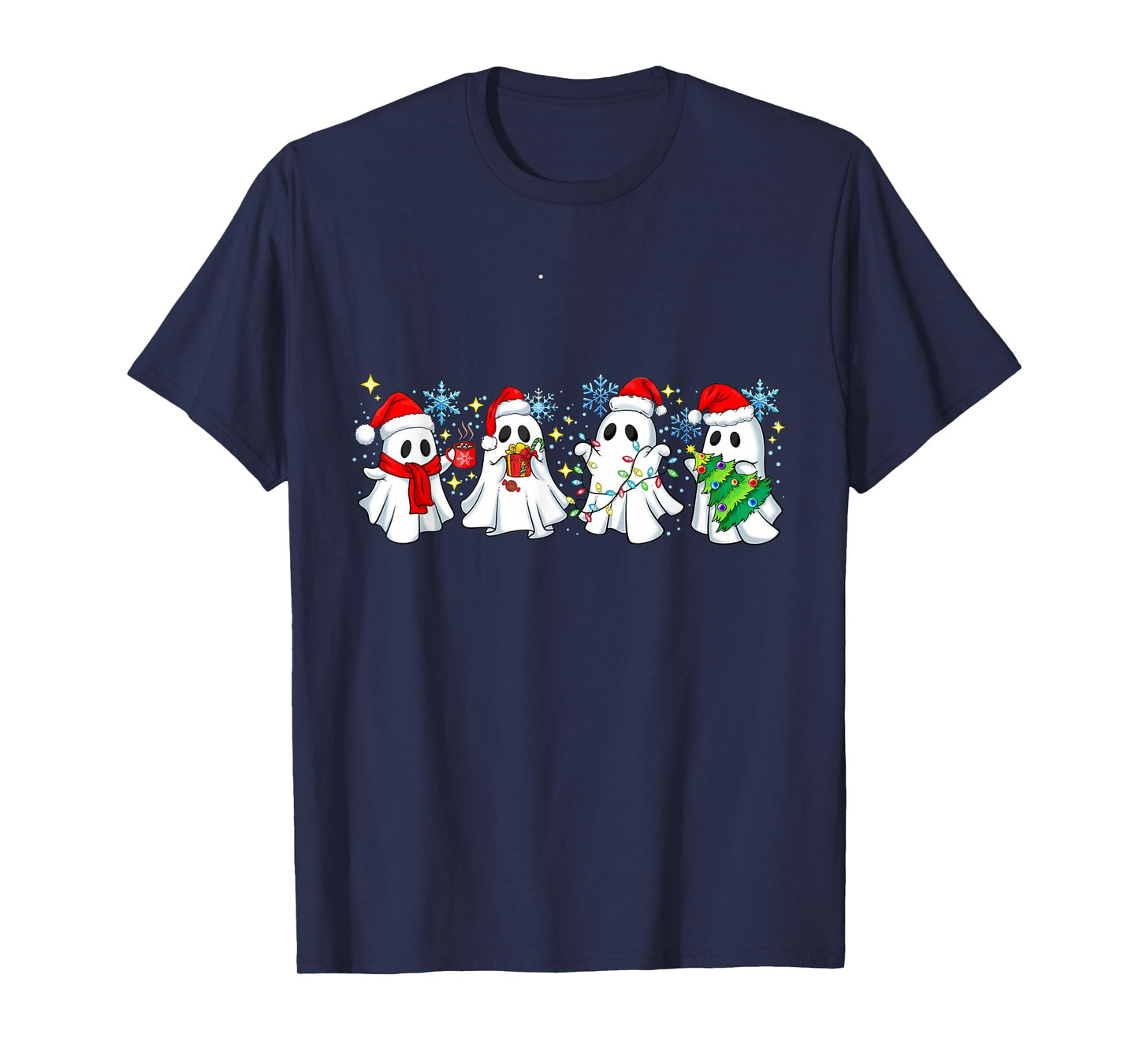 Cute Christmas Boos Pine Tree Boo Halloween Light Santa T-Shirt