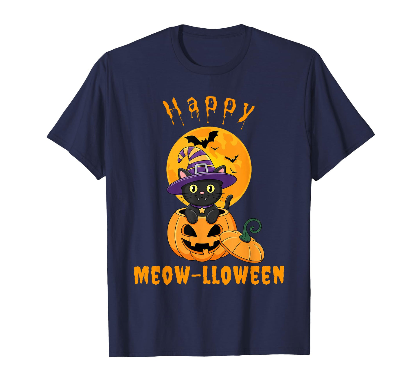 Happy Meow-lloween Cat Halloween Pumpkin Witch Hat Design T-Shirt