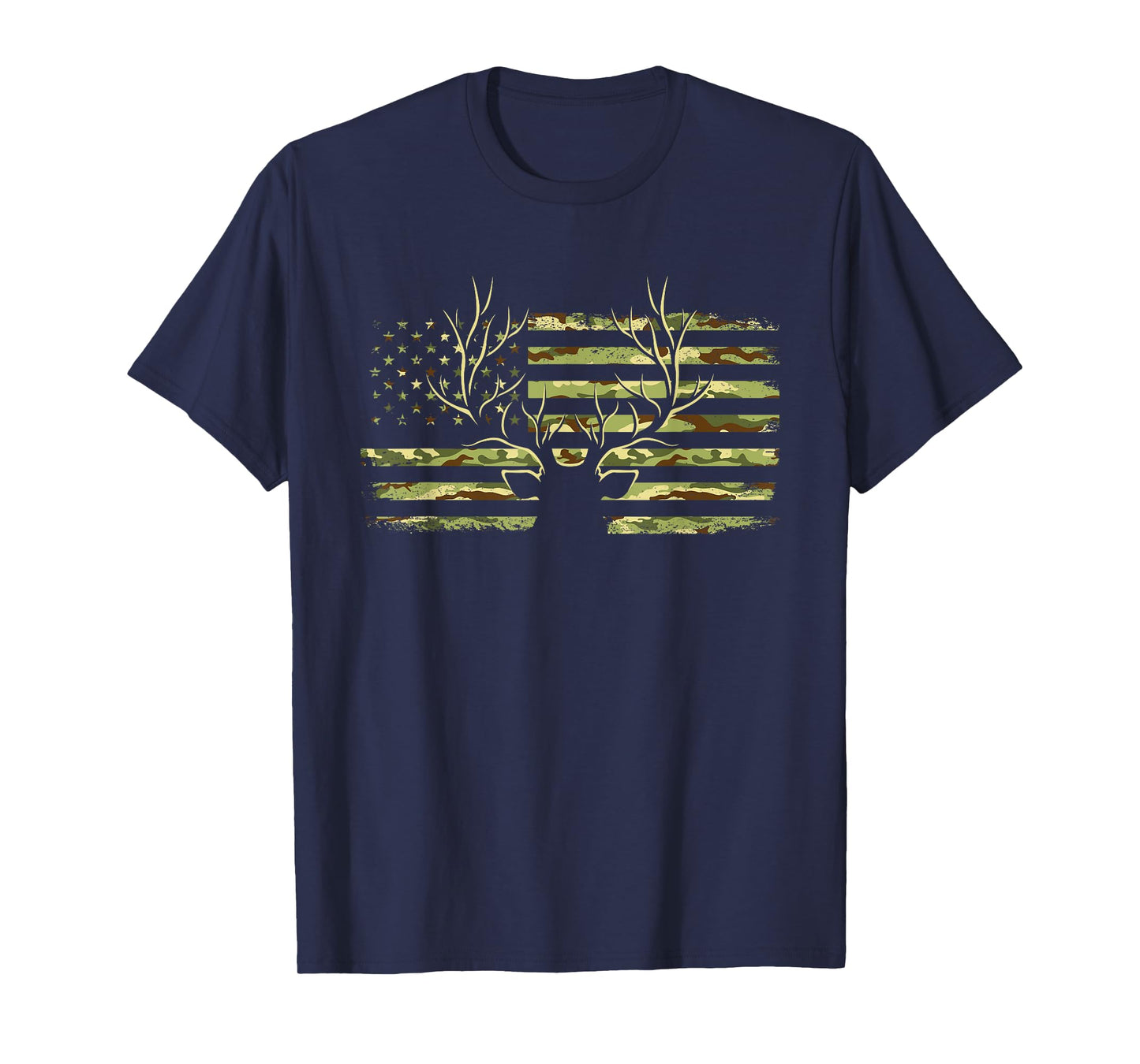 Deer Camo USA Flag Buck Elk Hunting American Hunt Lover T-Shirt