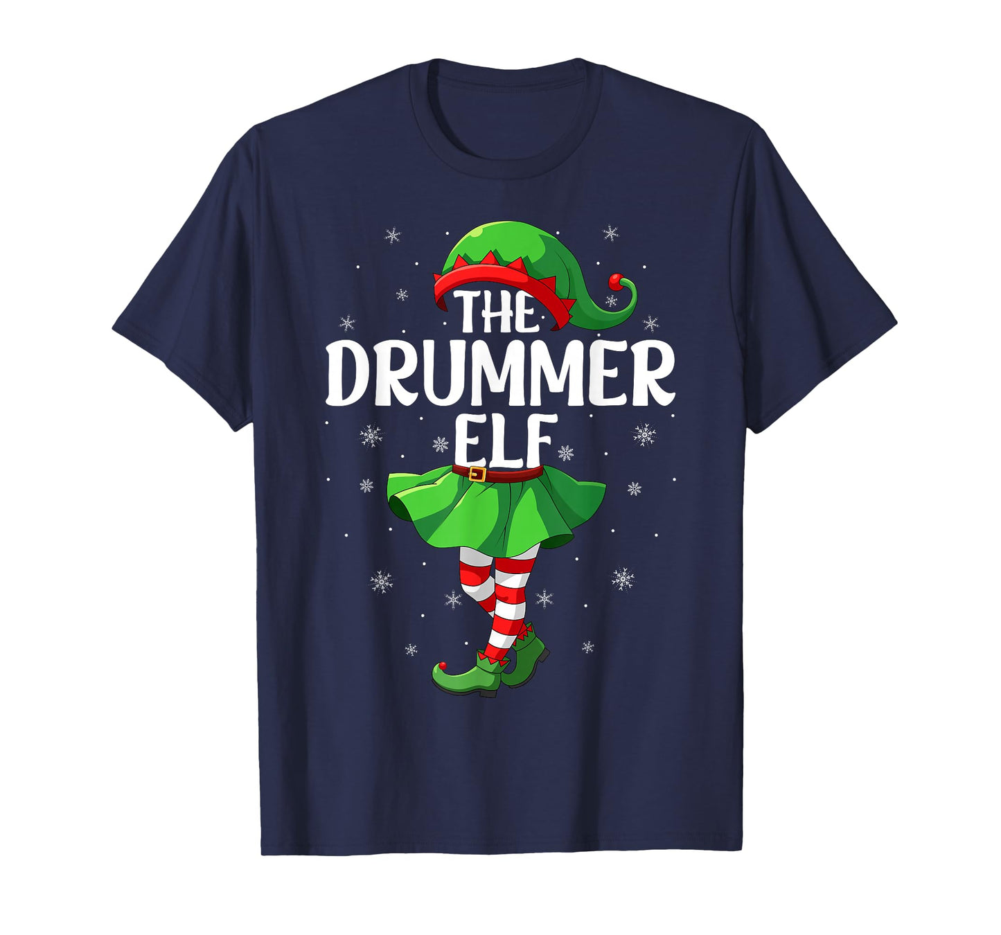 Drummer Elf Christmas Girls Women Elf Squad Xmas Family T-Shirt