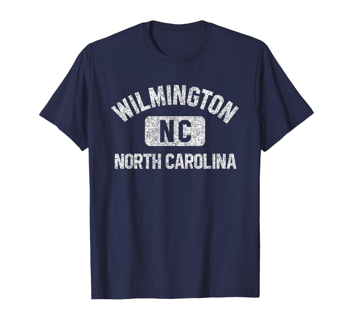 Wilmington North Carolina Gym Style Distressed White Print T-Shirt