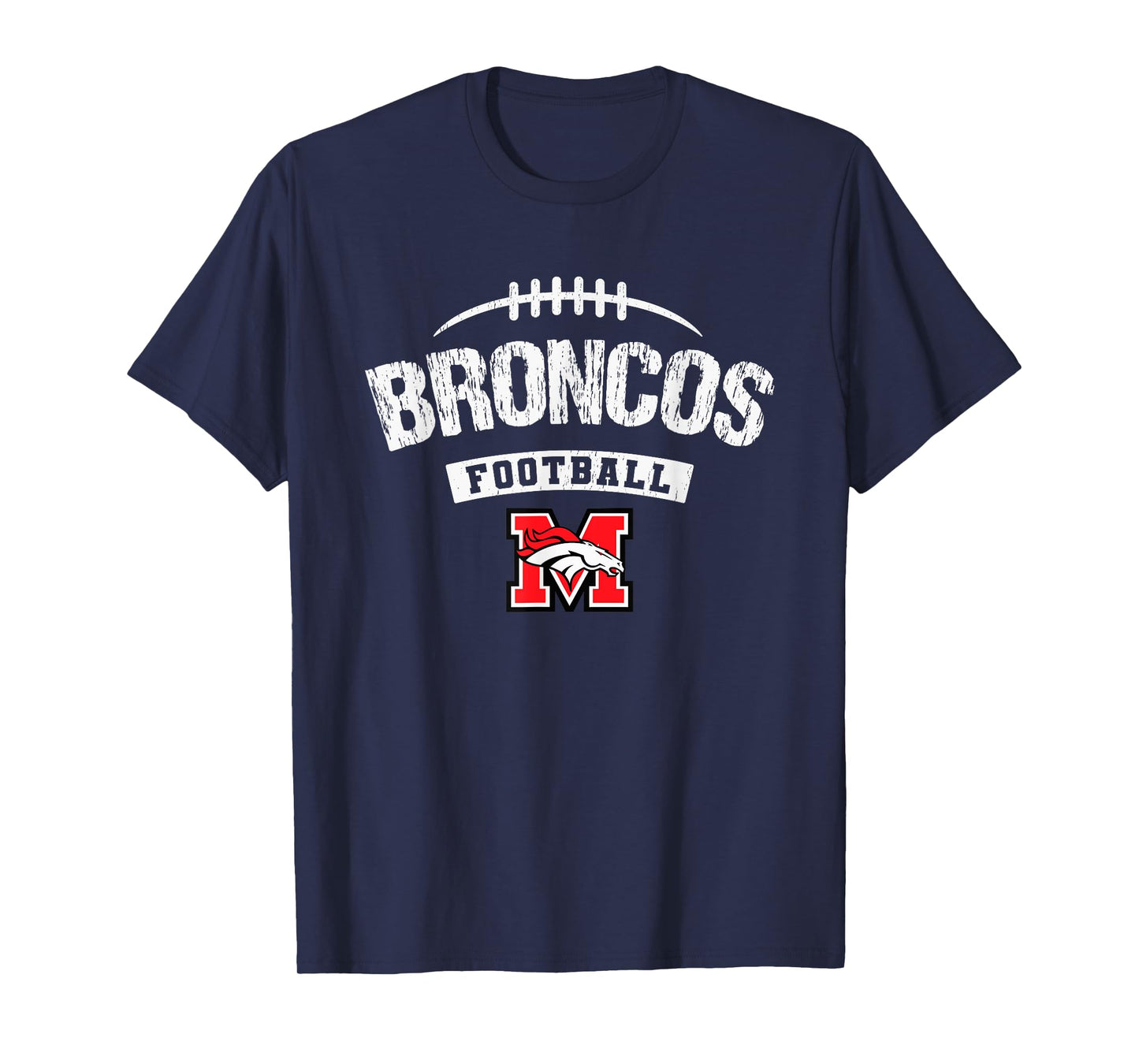 Mustang Broncos Logo Football Distressed HS T-Shirt