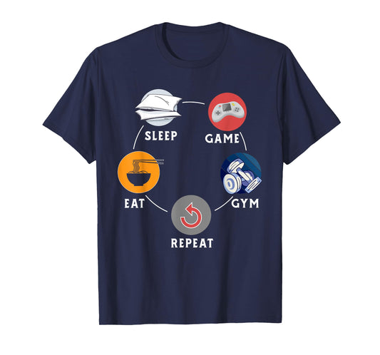 Eat Sleep Game Gym Repeat Design For Workout Gym Lovers T-Shirt