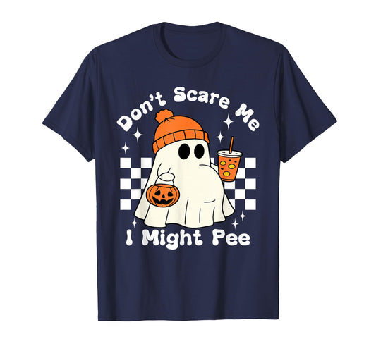 Don't Scare Me I Might Pee Funny Halloween Pregnant Ghost T-Shirt