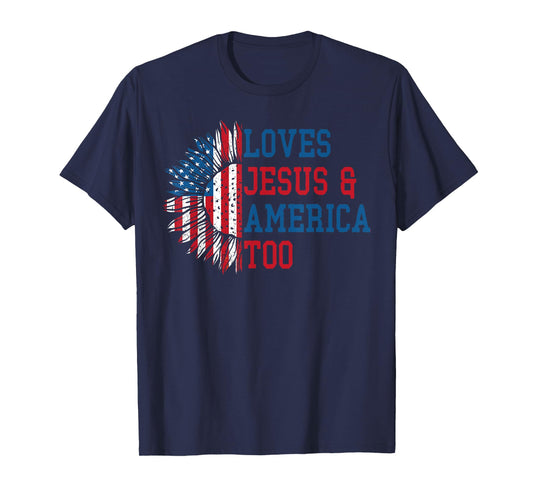 Loves Jesus and America Too US Flag God Christian T-Shirt