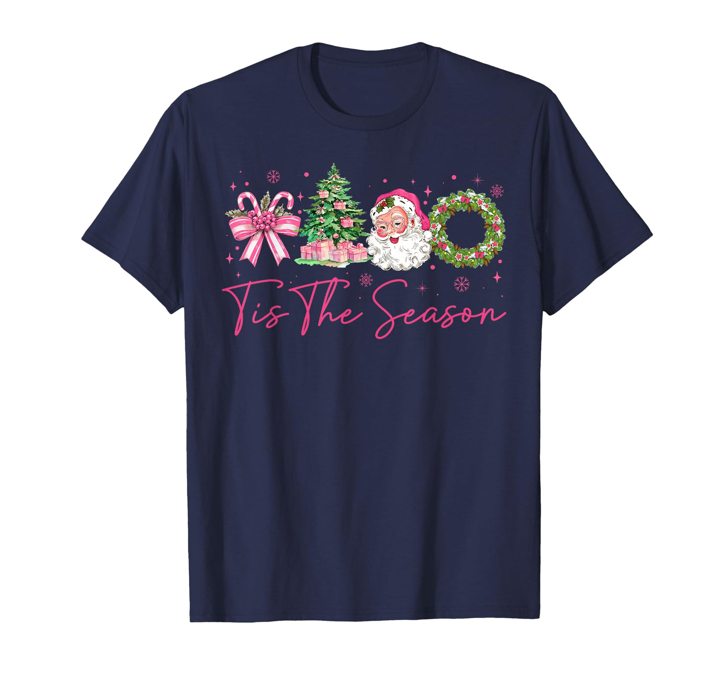 Tis The Season Pink Santa Christmas Coquette Bow Women T-Shirt