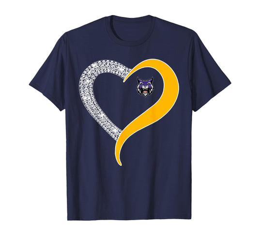 Hallsville Bobcats Logo Diamond Heart HS T-Shirt