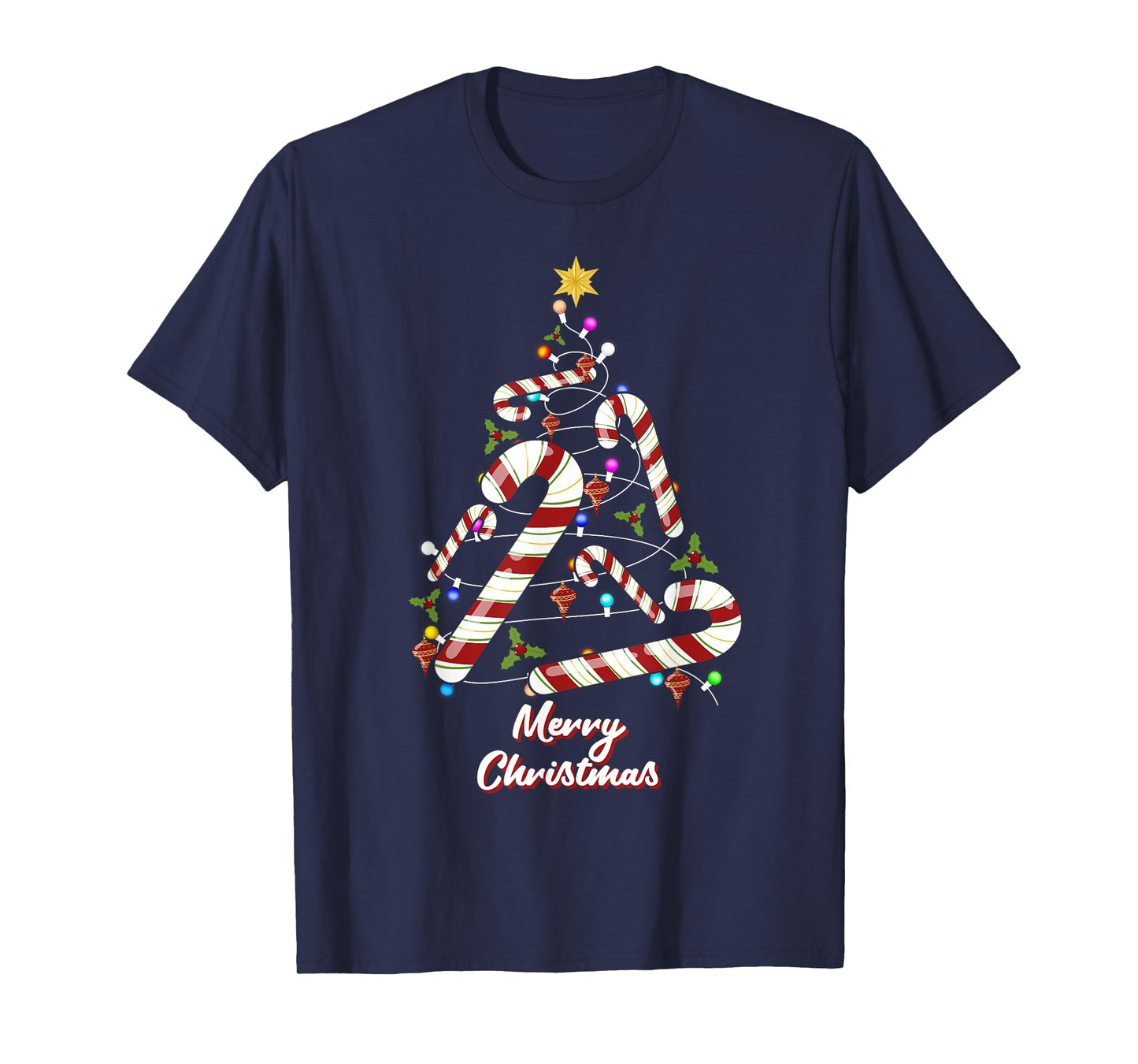 Merry Christmas Candy Cane Xmas Tree Women Boy Kid T-Shirt