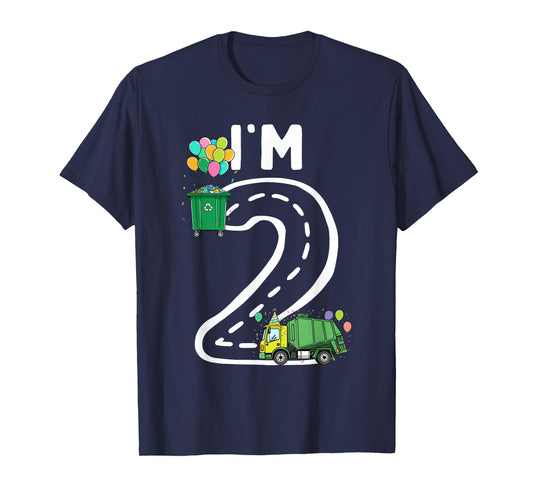 I'm 2 Two Years Old Garbage Truck 2nd Birthday Boy Kids T-Shirt