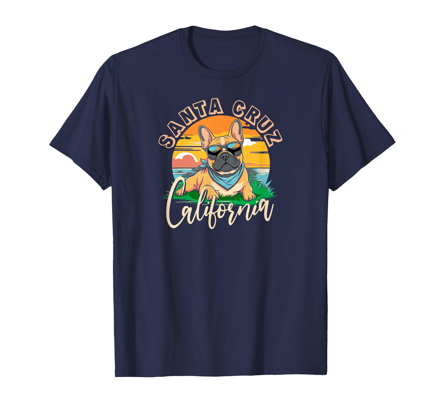Retro Santa Cruz California Beach French Bulldog Dog Breed T-Shirt