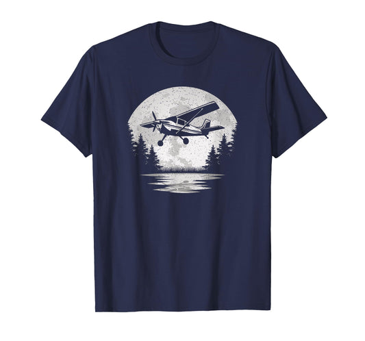 Vintage Airplane Moon Fly Plane Aviator Aviation Pilot Men T-Shirt