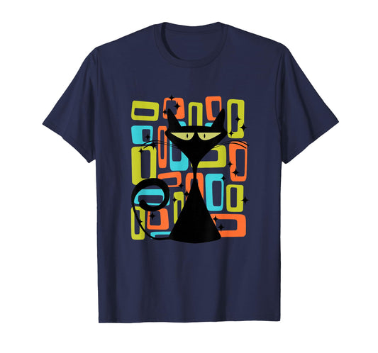 Retro Cat Midcentury Mid Century Style Modern Abstract Shape T-Shirt