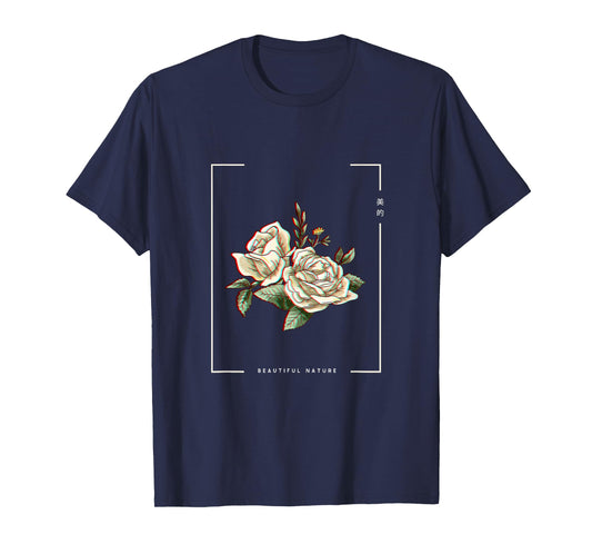 Japanese Aesthetic Vaporwave Nature Flower Glitch Anime T-Shirt