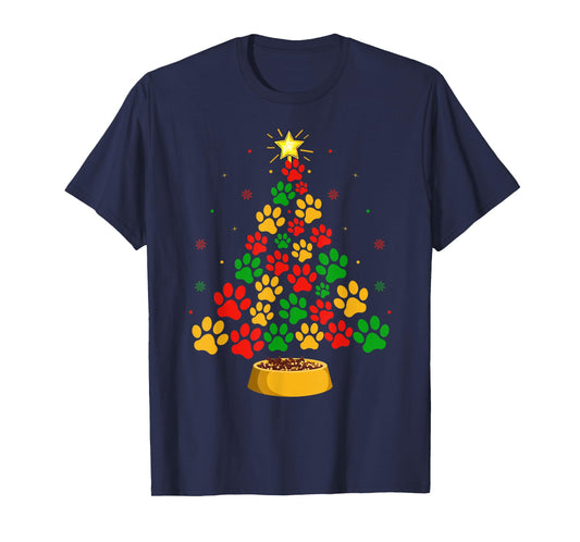 Dog Paw Christmas Tree Holiday Puppy Dog Family Xmas Pajamas T-Shirt