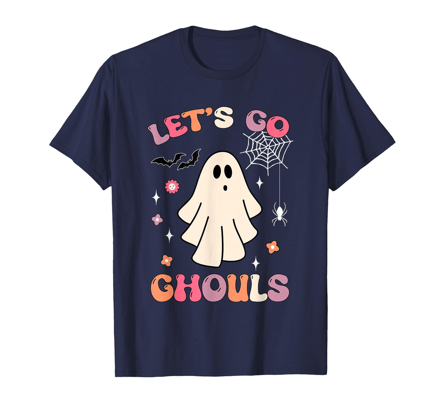 Halloween Ghost Outfit Costumes Retro Groovy Let's Go Ghouls T-Shirt