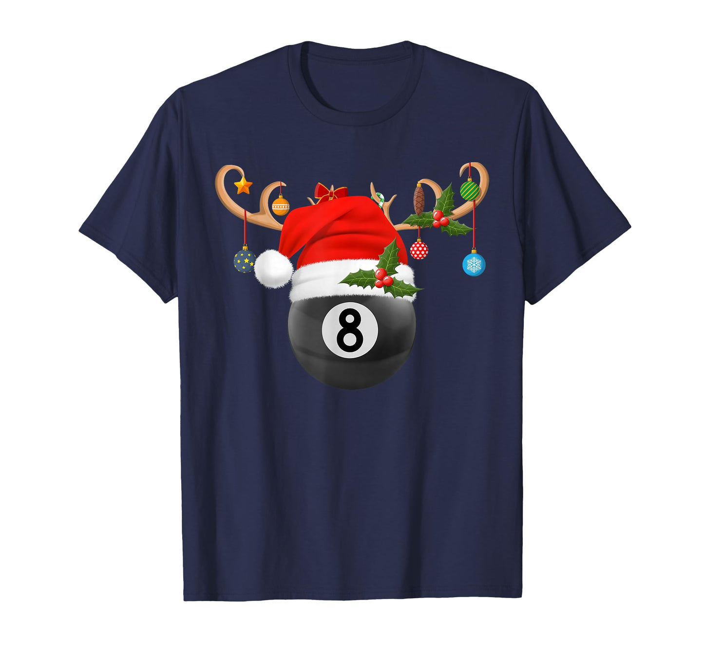 8 Ball Billiard Christmas Reindeer Santa Sports Player Xmas T-Shirt