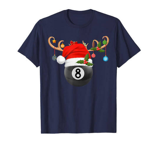 8 Ball Billiard Christmas Reindeer Santa Sports Player Xmas T-Shirt