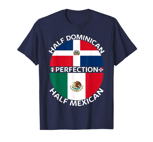 Half Mexican Half Dominican Republic Mexico Flag Roots Men T-Shirt