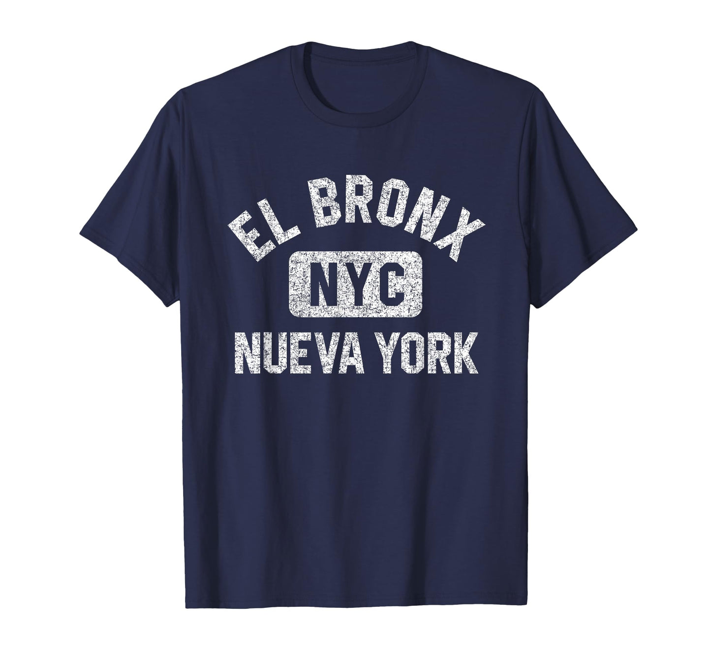 El Bronx Nueva York NYC Gym Style Distressed White Print T-Shirt