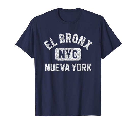 El Bronx Nueva York NYC Gym Style Distressed White Print T-Shirt